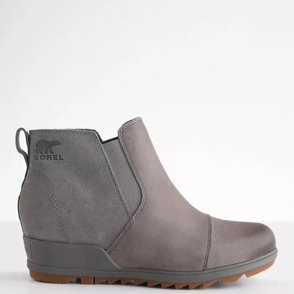 SOREL Evie Women's Leather Chelsea Ankle Boot Wedge Bootie Gray - Picture 1 of 8